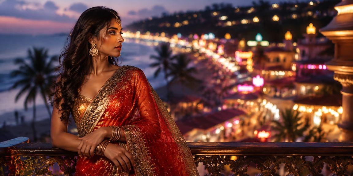Cosmic night scene over Goa Beach with casino gaming ambiance