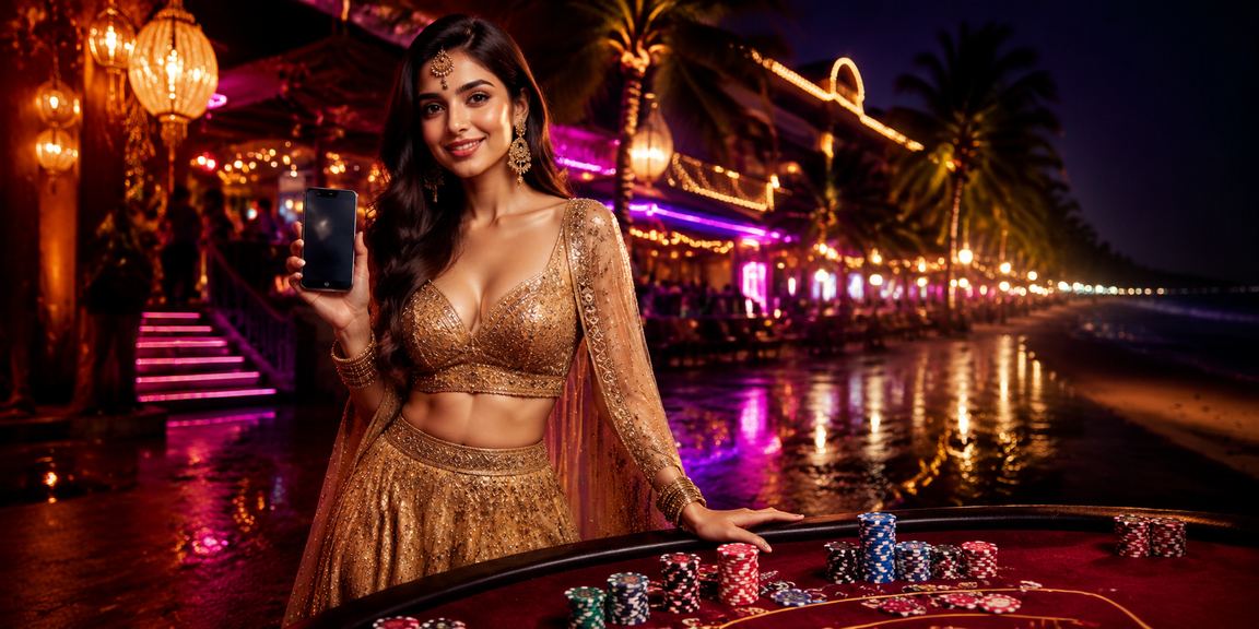 Player making deposit via mobile in Goa beach setting