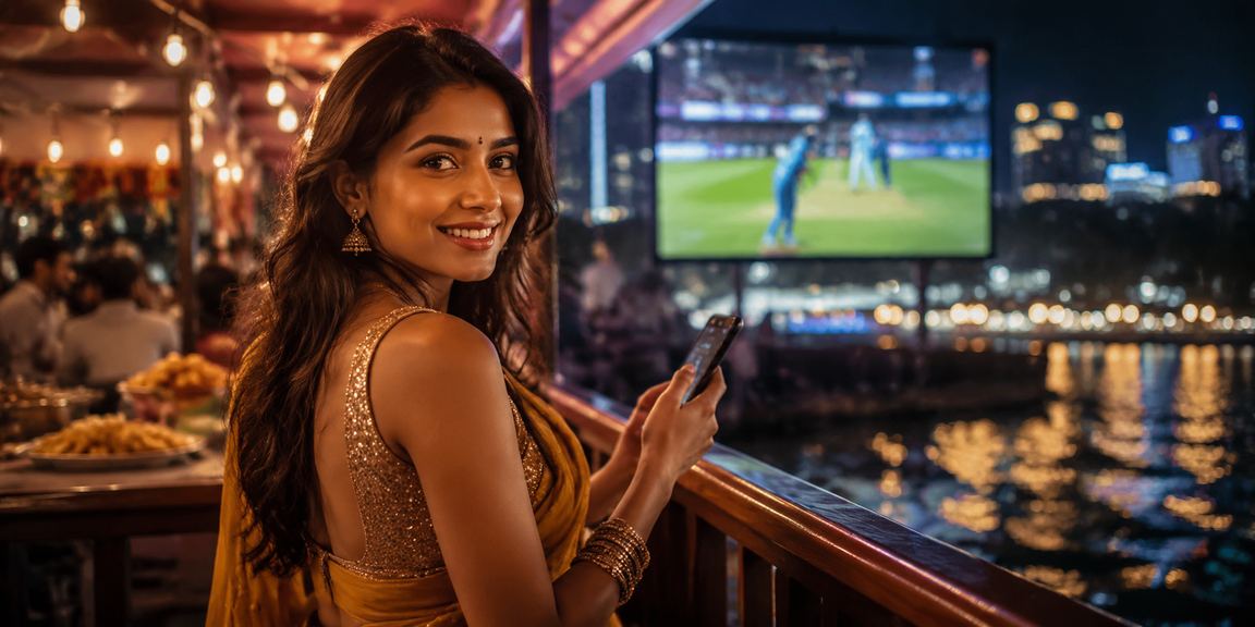 Night market in India with players enjoying cricket-themed slot machines
